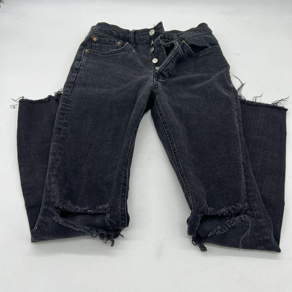 We The Free People Black Knee Holes Button Fly Denim Jeans Skinny 27